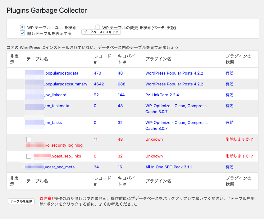 WordPressの不要なテーブルを削除できるPlugins Garbage Collectorの使い方