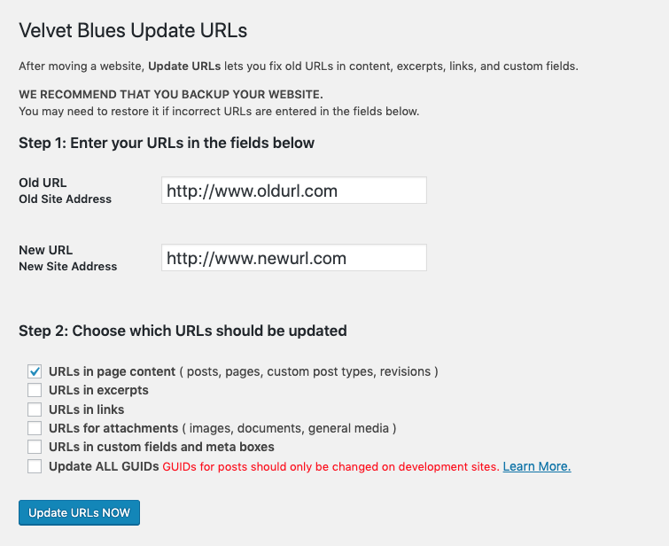 投稿や画像ファイルのURLを一括置換できる「Velvet Blues Update URLs」プラグインの使い方
